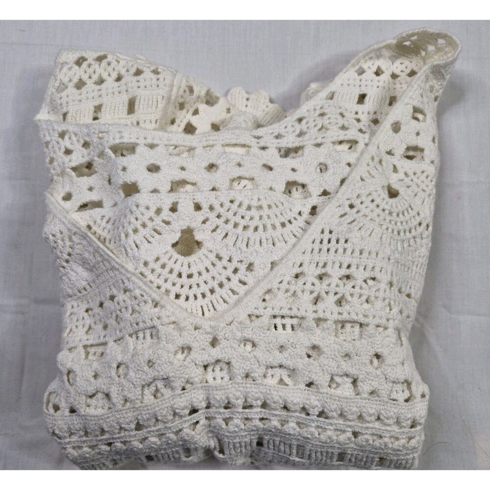 Sezane Top Women's Size Medium White Beige Cotton Long Sleeve Crochet Knit - Picture 11 of 11
